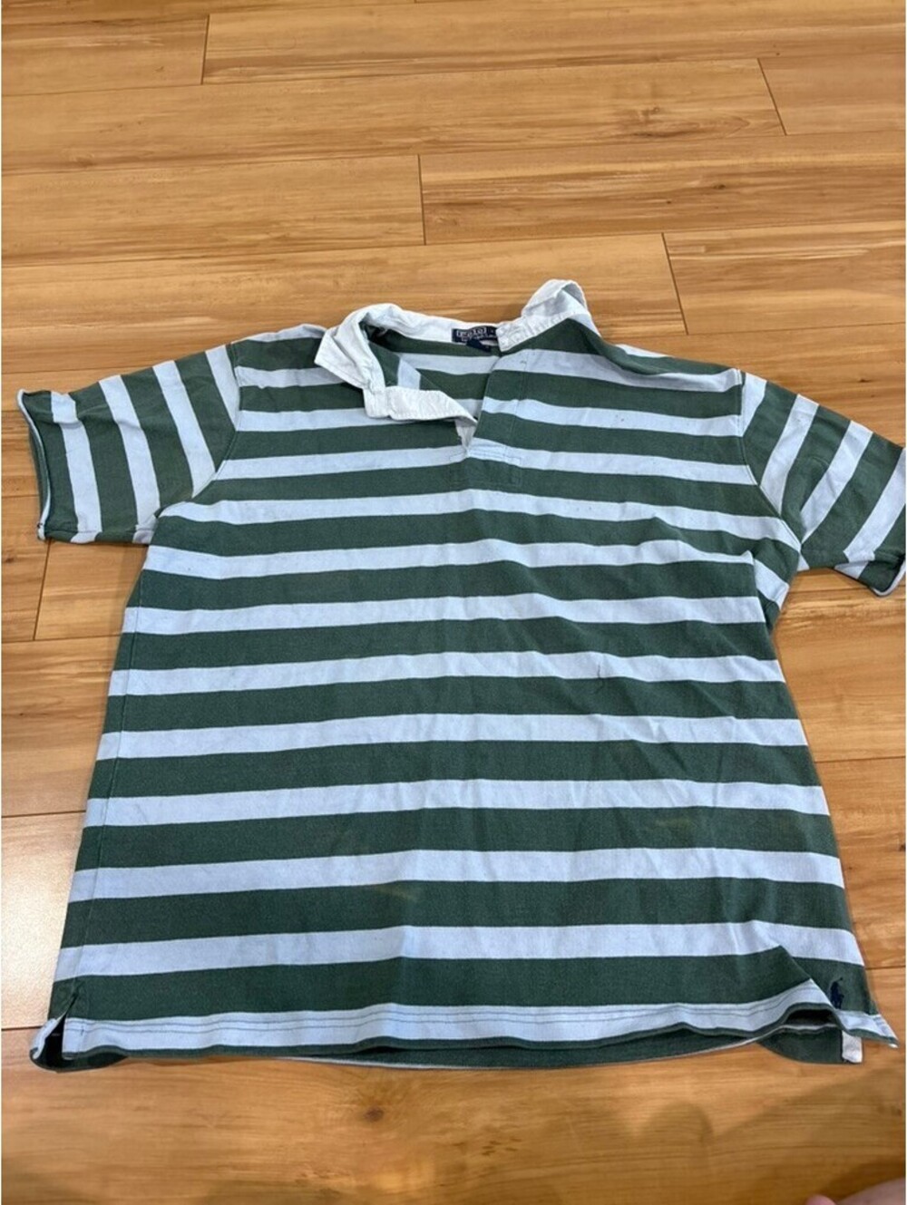 Vintage Polo by Ralph Lauren Green/White Striped Rugby Shirt - XL